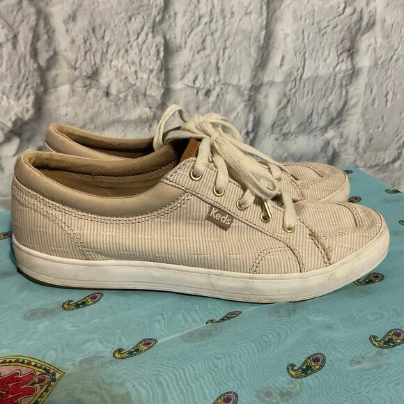 KEDS Size 6 Sneakers Tan White Pinstriped Excellent - Picture 10 of 15